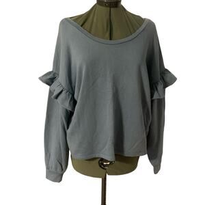 Lucky Brand Ruffled Wide Crewneck Top Dusty Blue Small